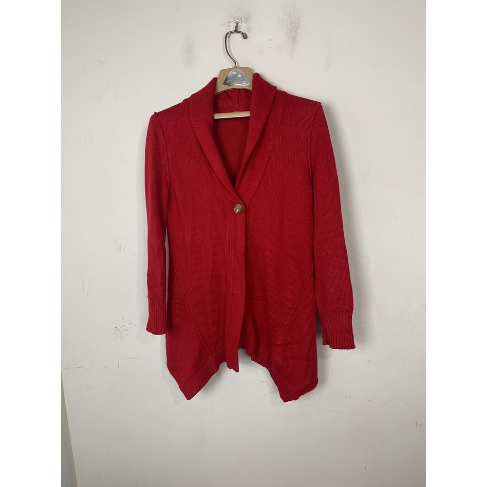 J Jill Womens Red Shawl Collar Open Front Cardigan Sweater Size S Small